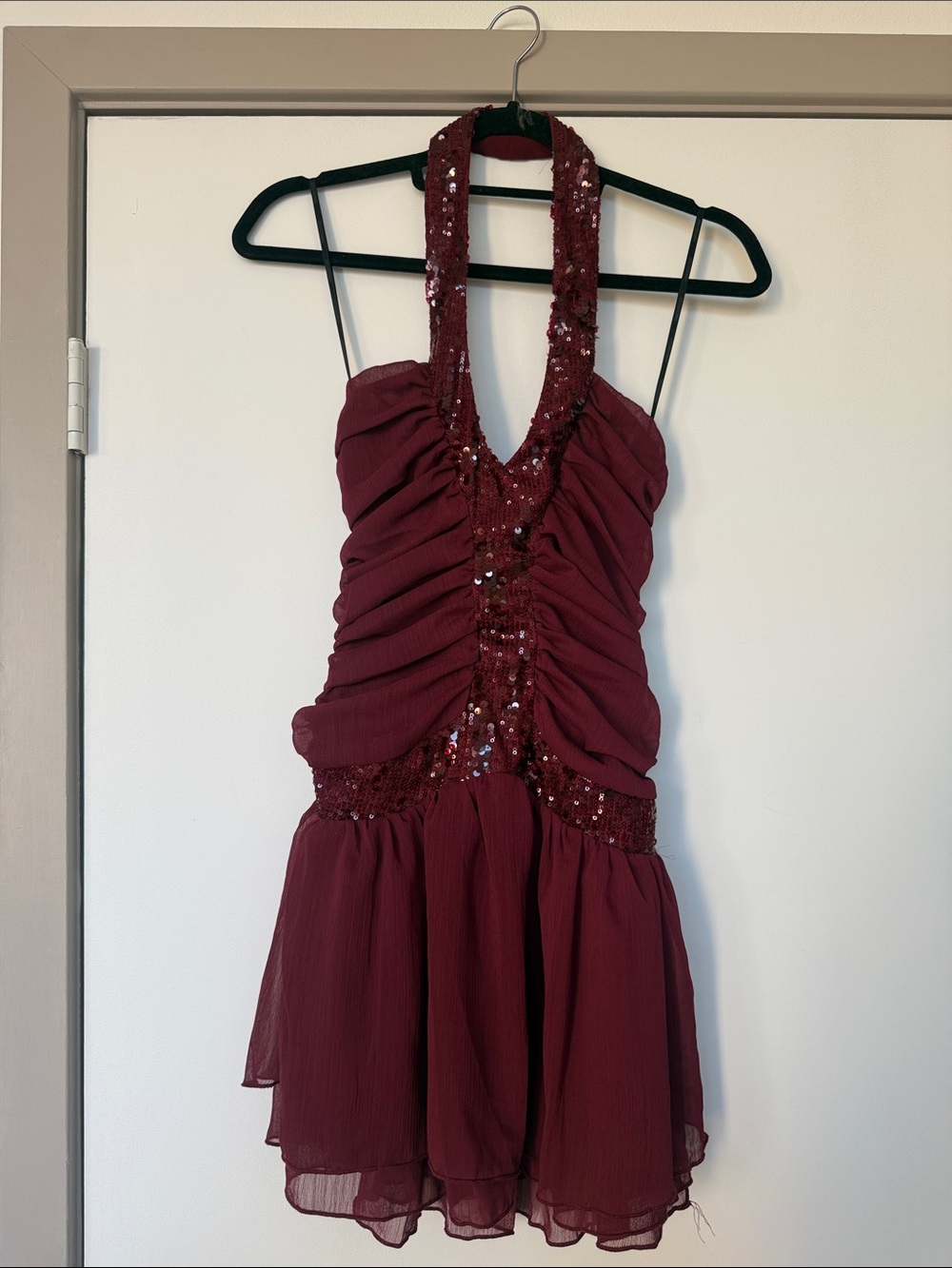 Princess Polly Aisleigh Sequin Halter Mini Dress Berry - US 2